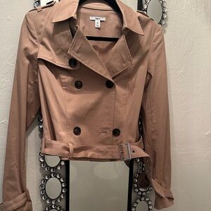 Bar III Tan Double-Breasted Cropped Trench Coat with Belt NWT!